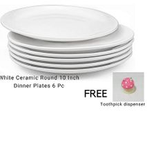 White Ceramic Round 10 Inch Dinner Plates 6 Pc